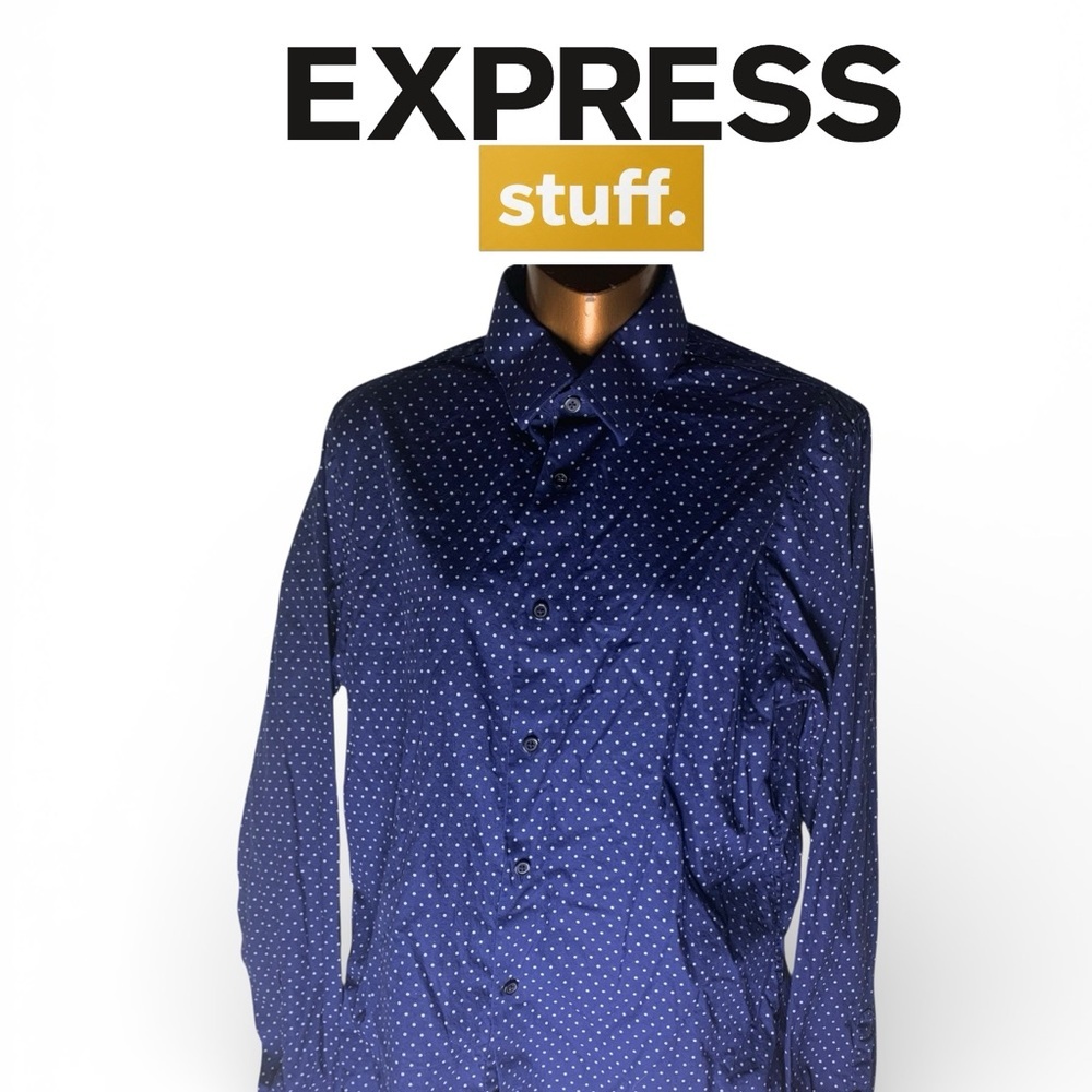 Express Men's Navy Polka Dot Dress Shirt (item#10292)
